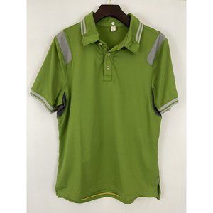 Lululemon Men's Polo Green Gray Octagon Logo Stretchy Size M RARE